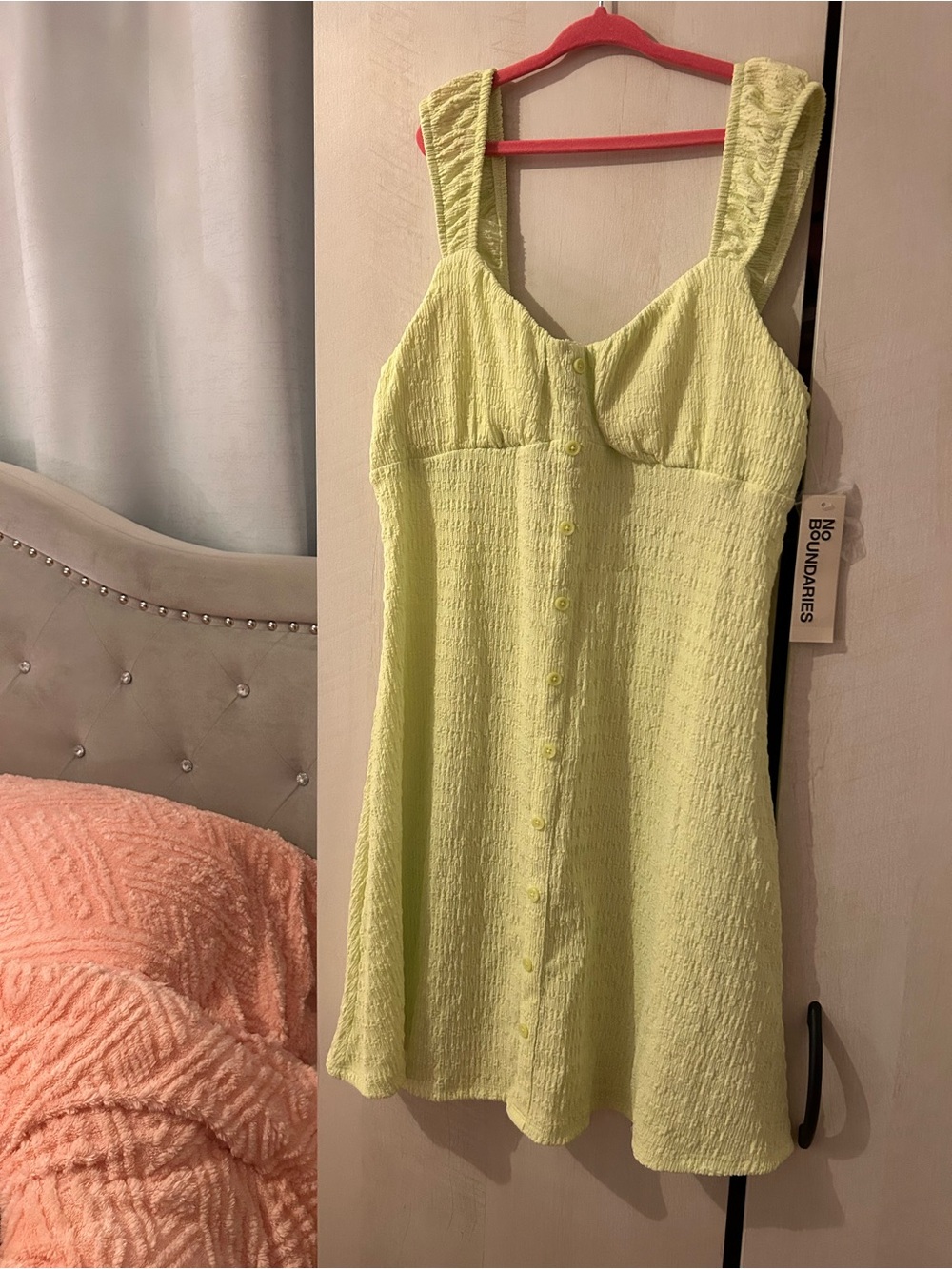No Boundaries Lime Textured Button-Front Sundress